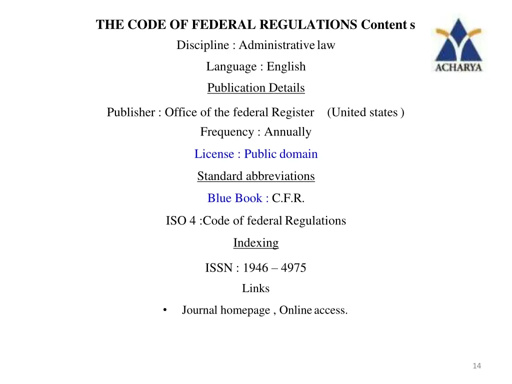 the code of federal regulations content