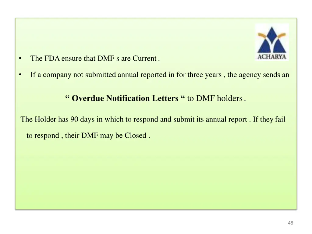 the fda ensure that dmf s are current