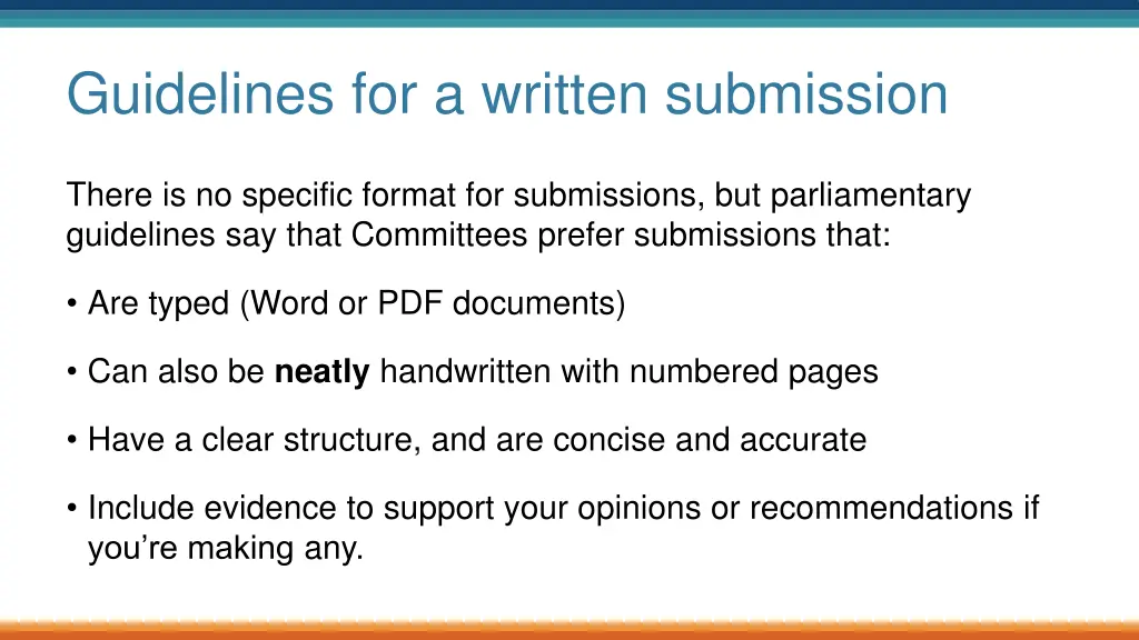 guidelines for a written submission