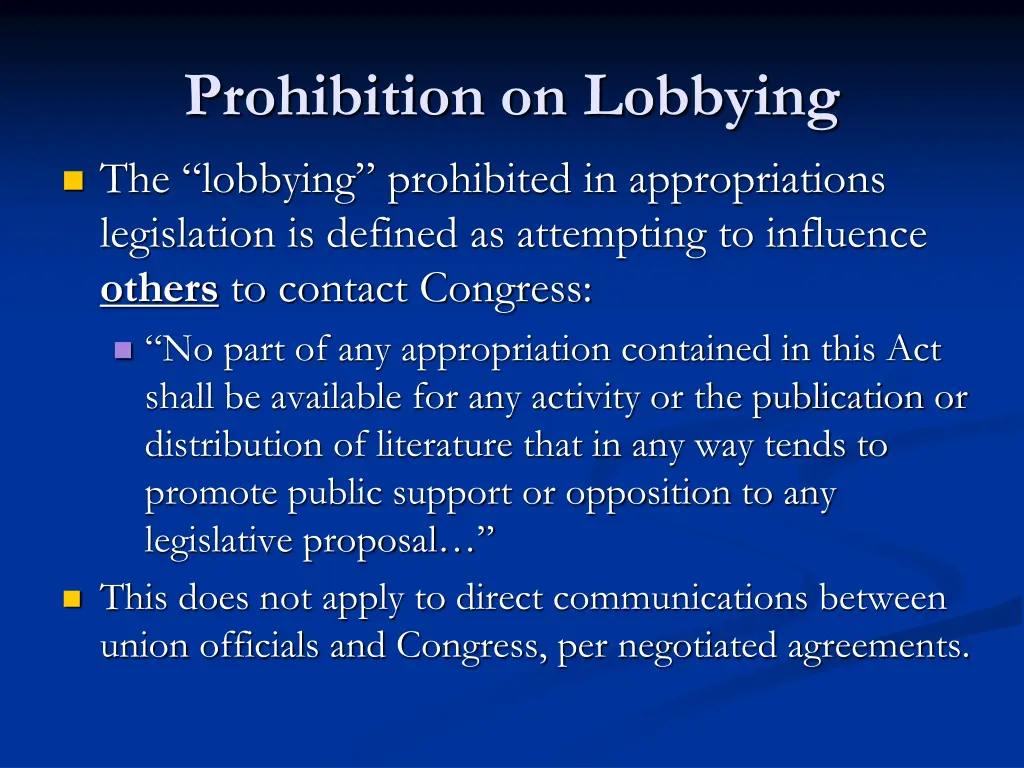 prohibition on lobbying