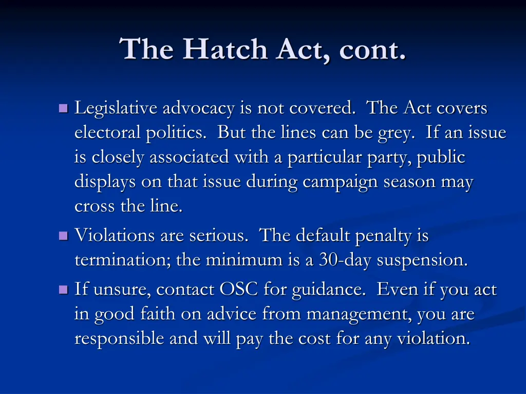 the hatch act cont