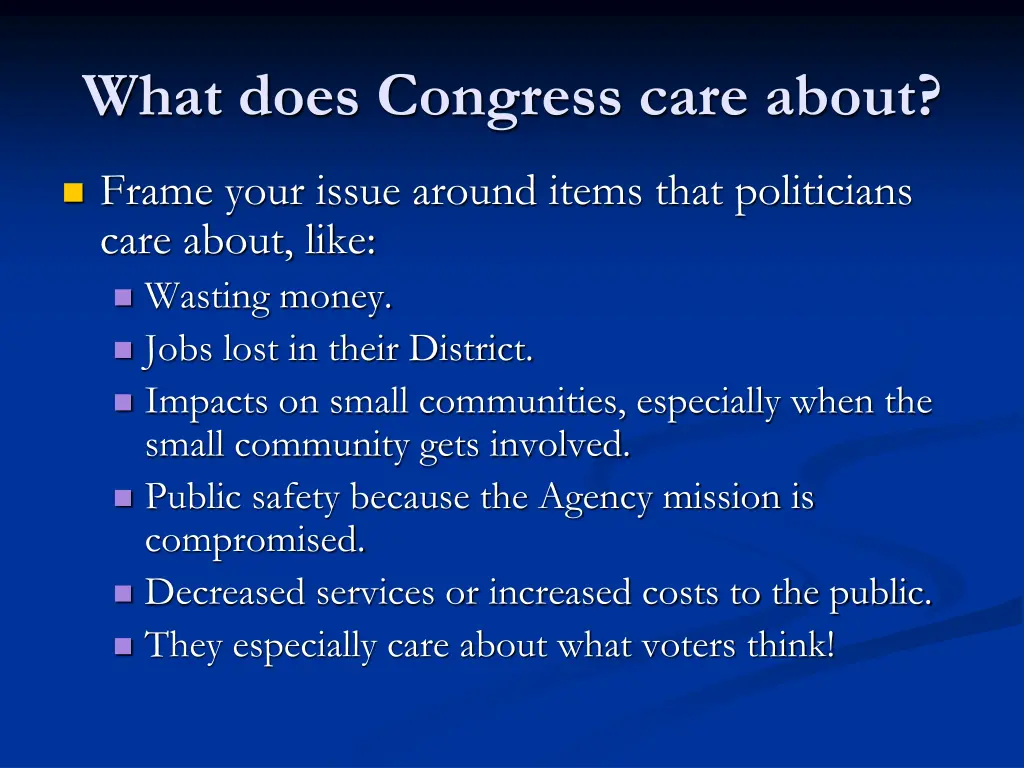 what does congress care about