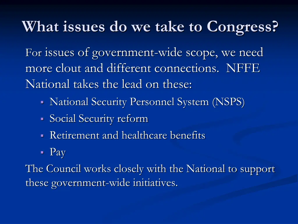 what issues do we take to congress 1