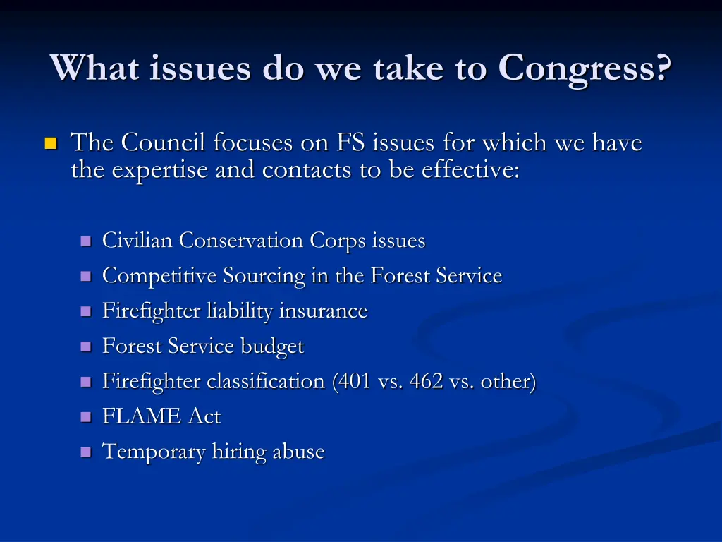 what issues do we take to congress