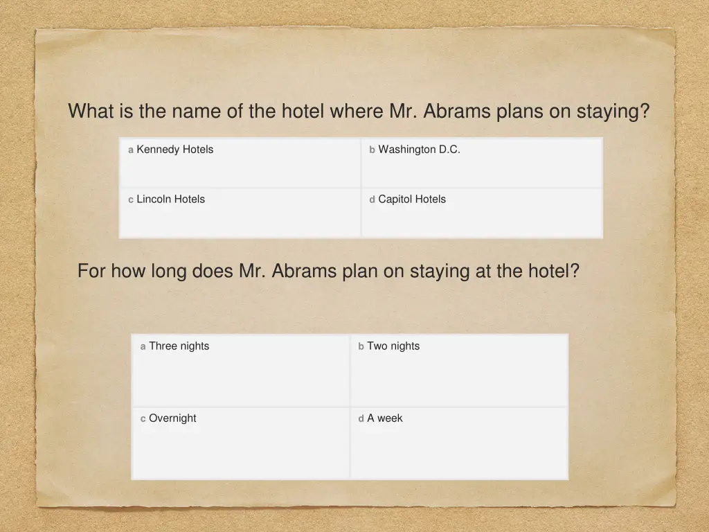 what is the name of the hotel where mr abrams