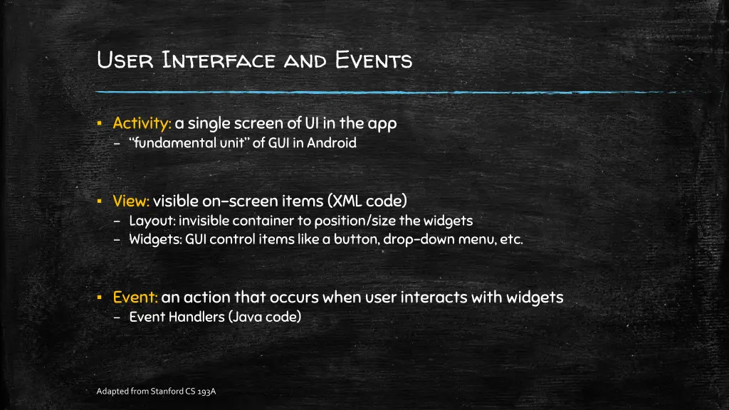 user interface and events