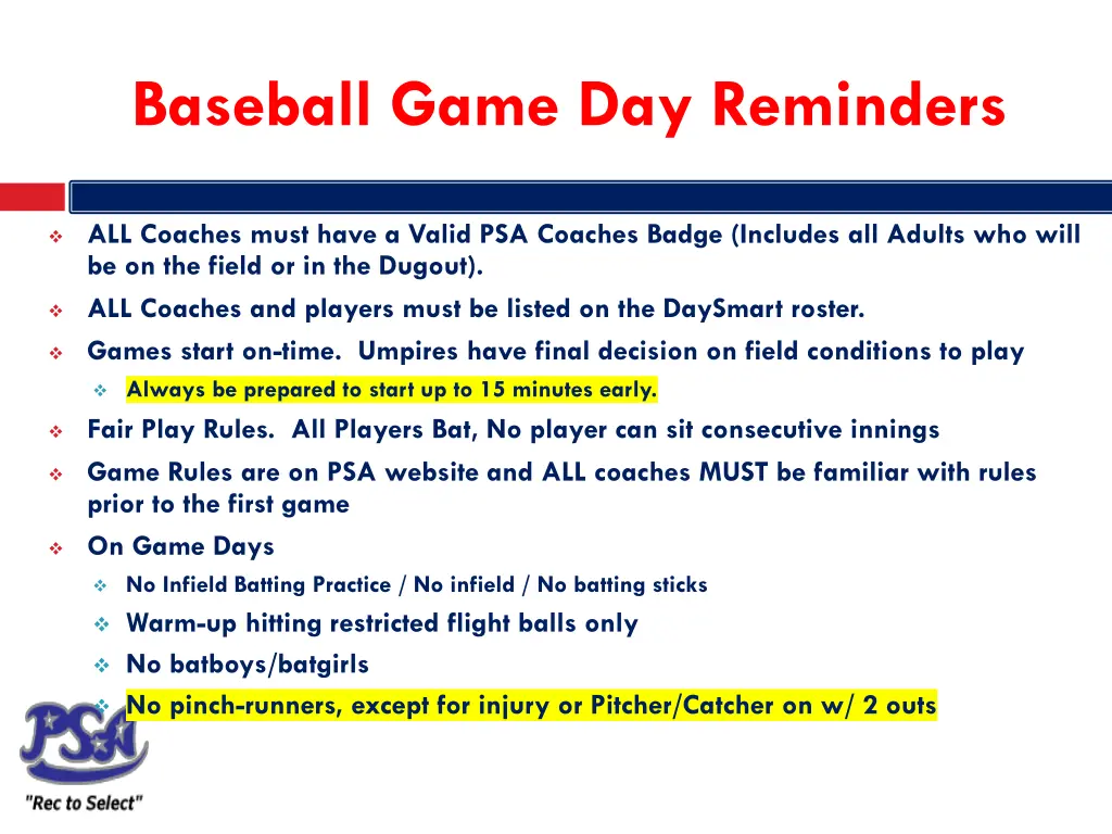 baseball game day reminders