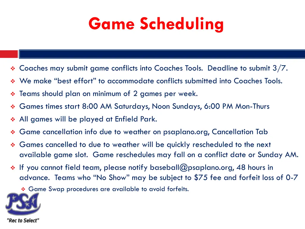 game scheduling