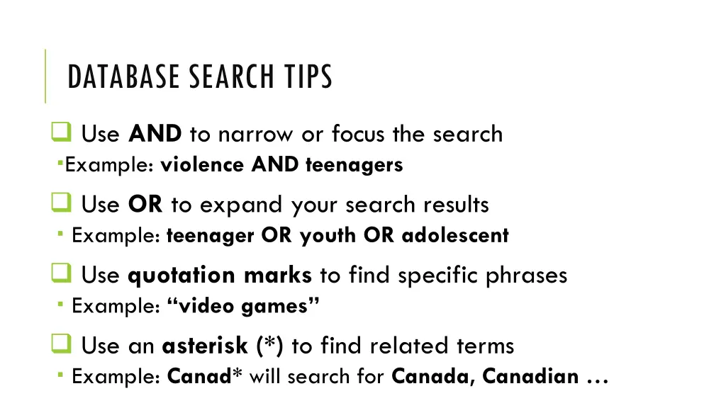 database search tips