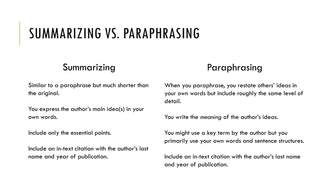 summarizing vs paraphrasing