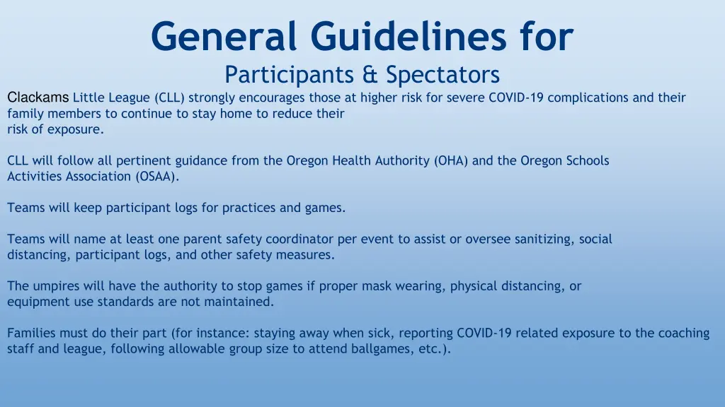 general guidelines for participants spectators