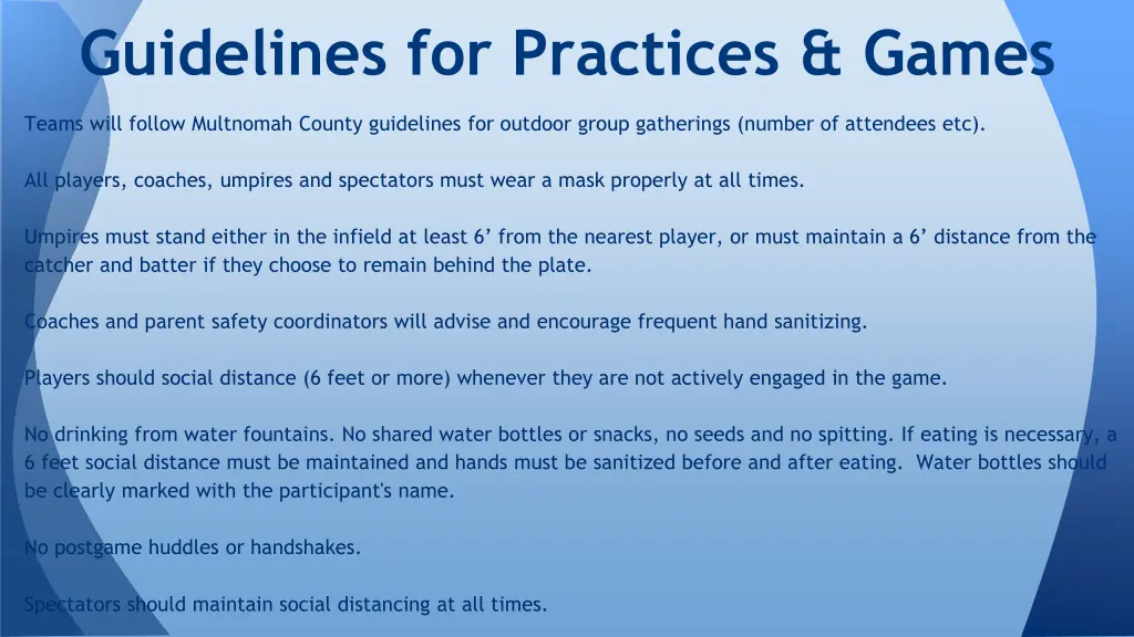 guidelines for practices games