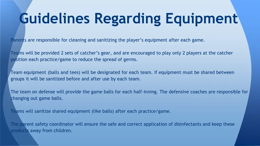 guidelines regarding equipment