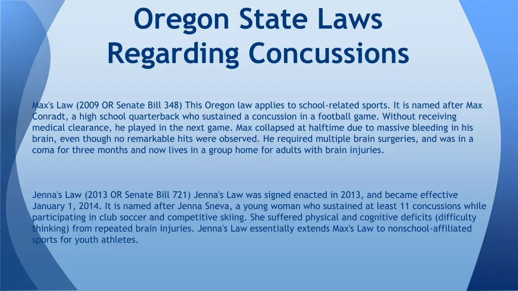 oregon state laws regarding concussions