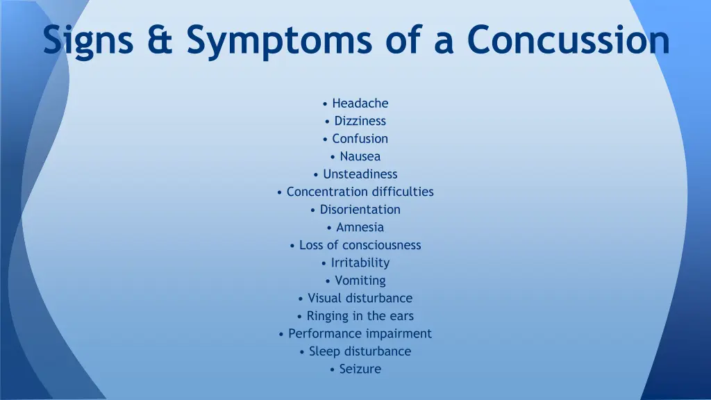 signs symptoms of a concussion