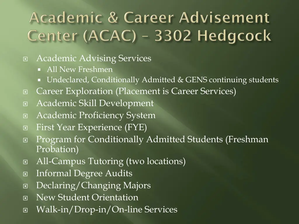 academic advising services all new freshmen