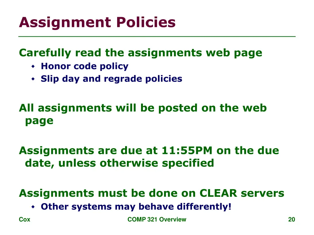 assignment policies