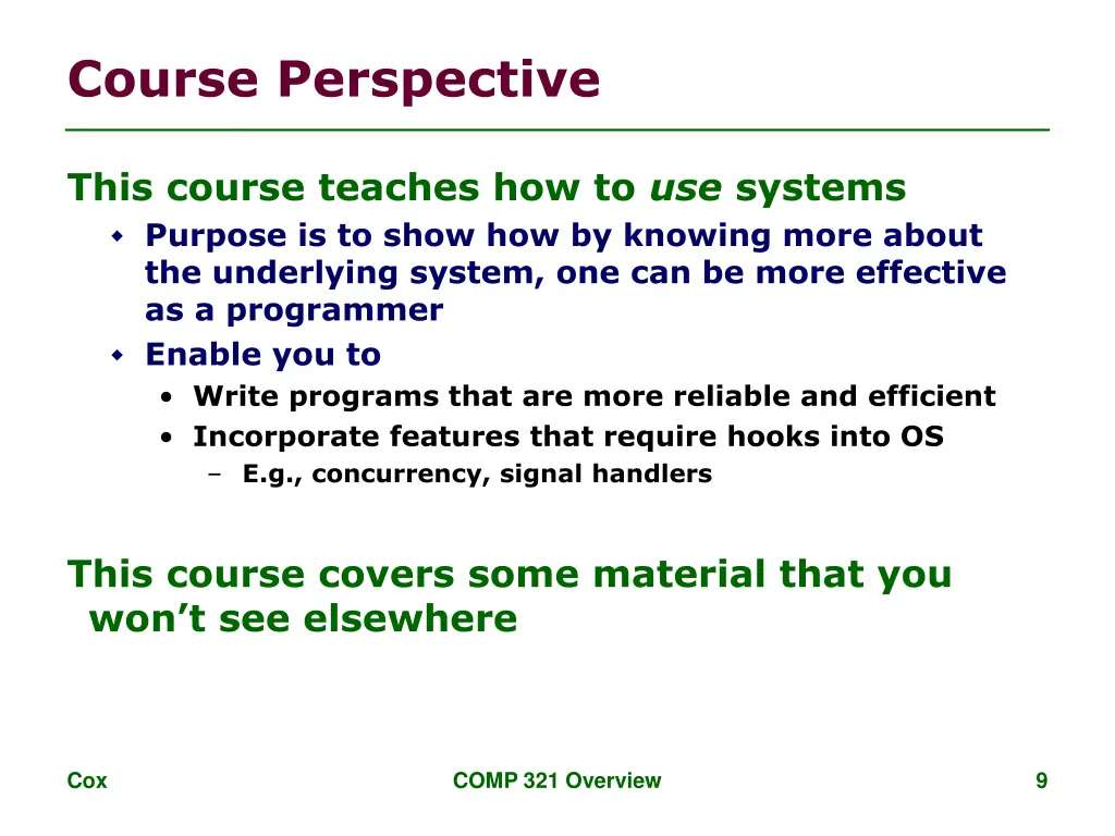 course perspective 1