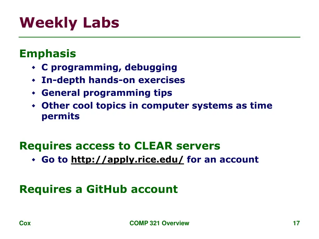 weekly labs