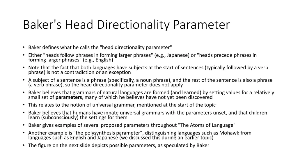 baker s head directionality parameter