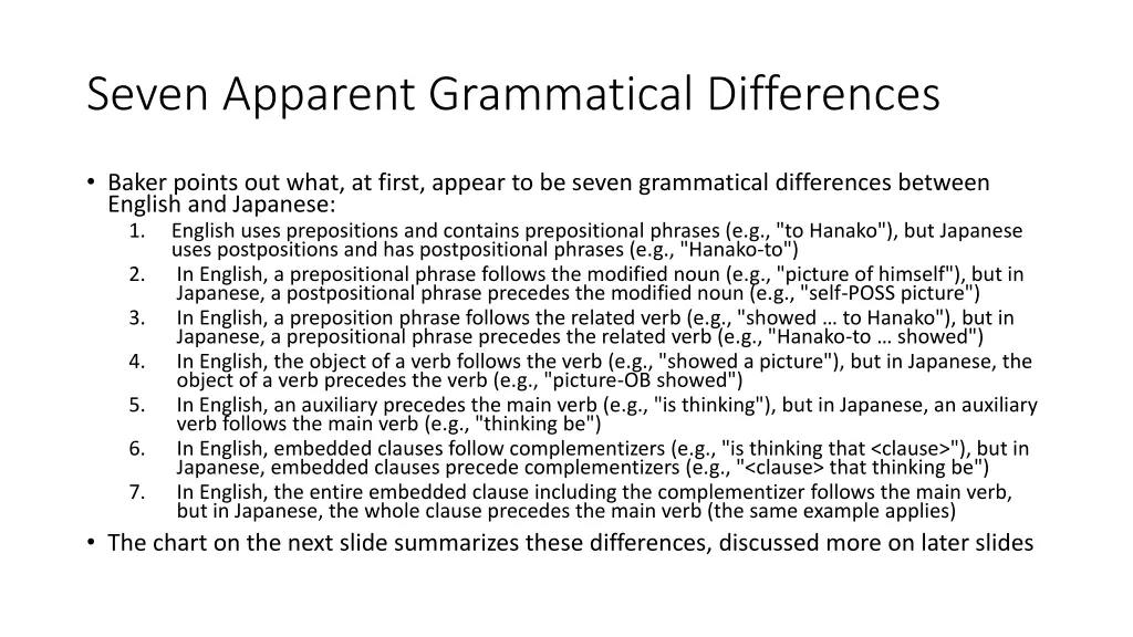 seven apparent grammatical differences