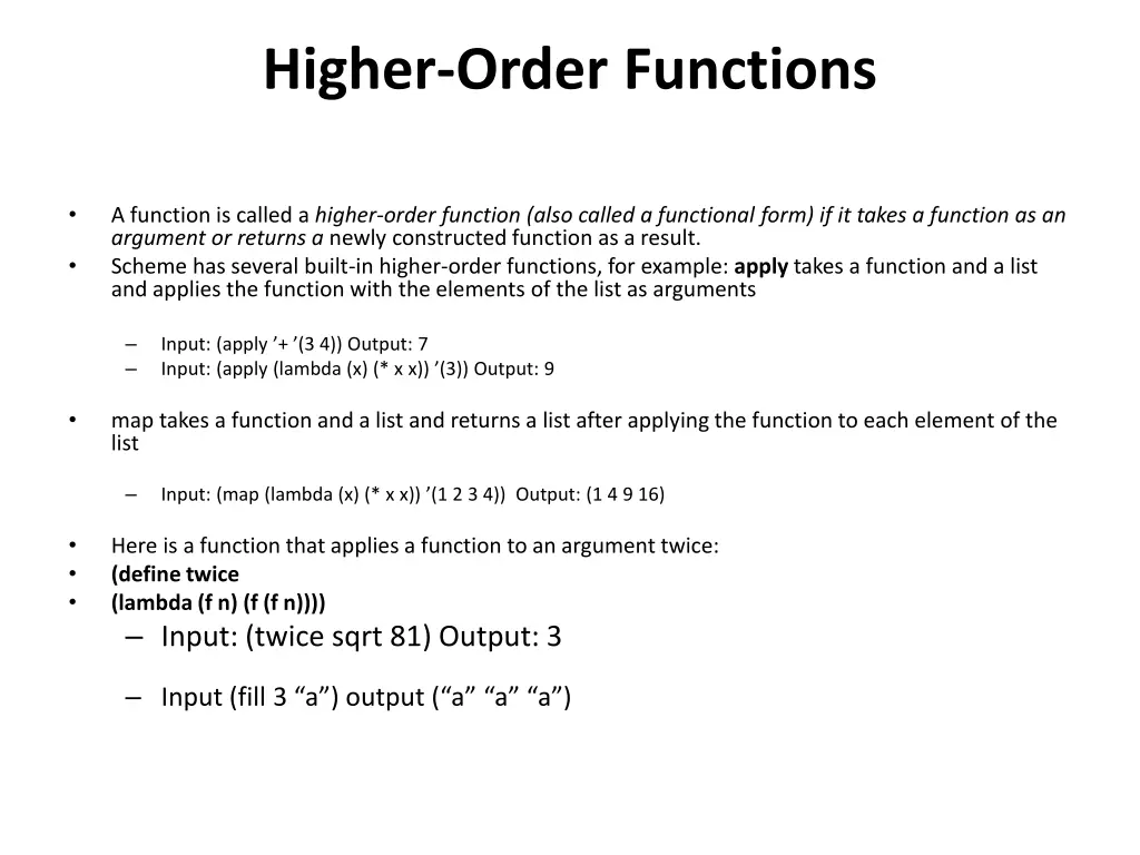 higher order functions