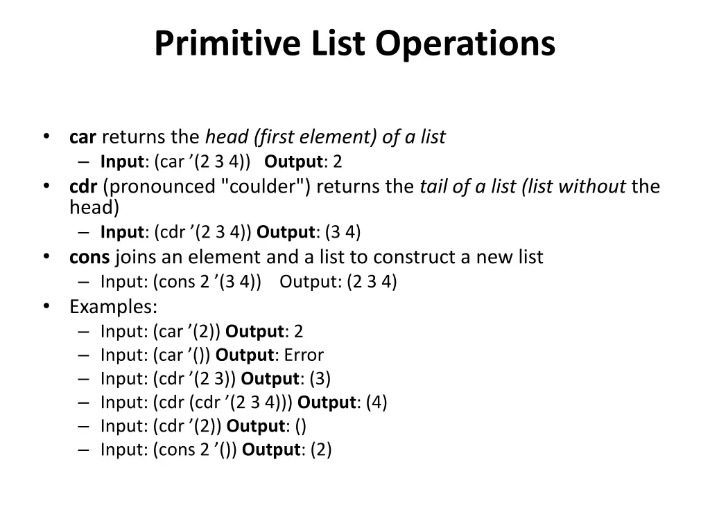 primitive list operations