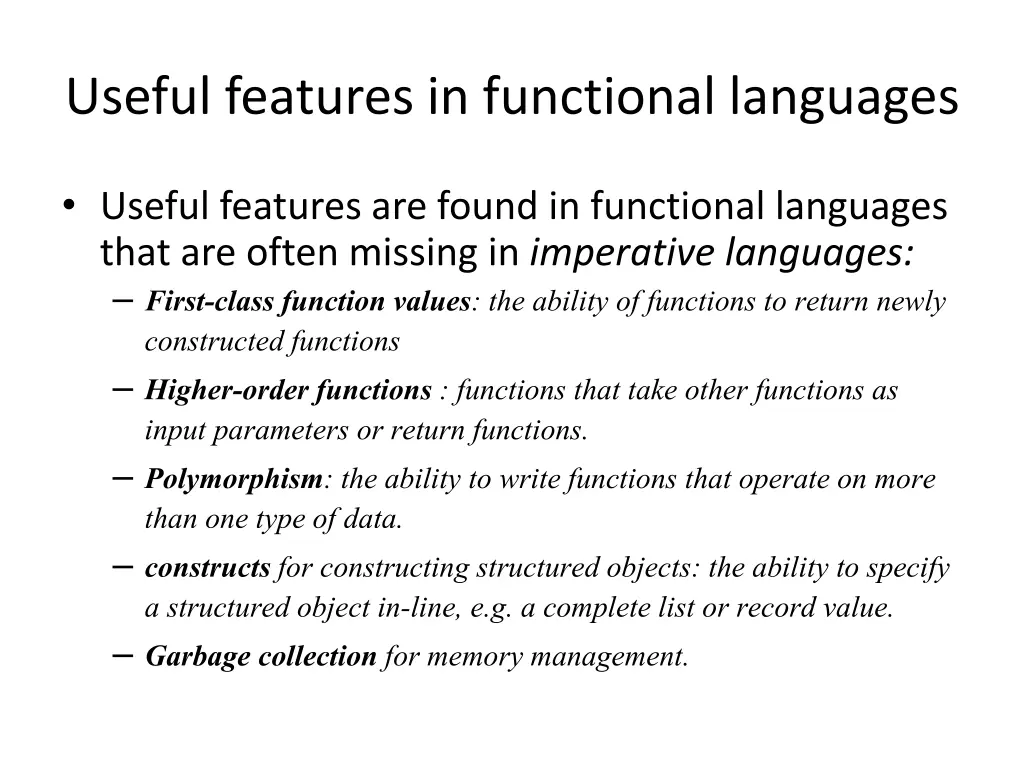 useful features in functional languages