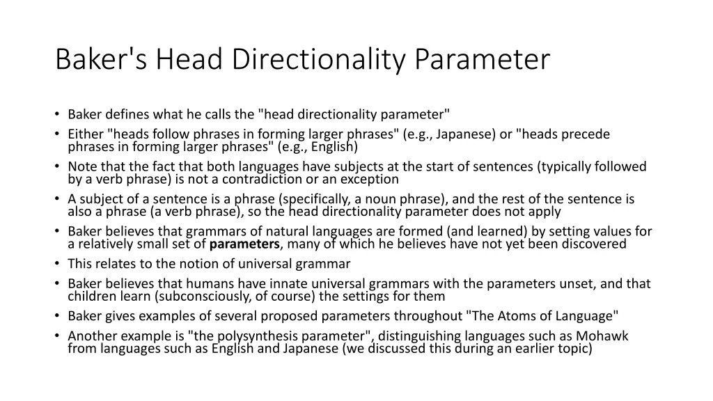 baker s head directionality parameter