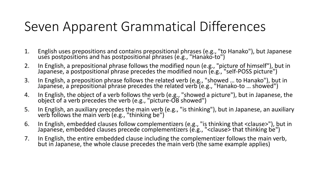 seven apparent grammatical differences