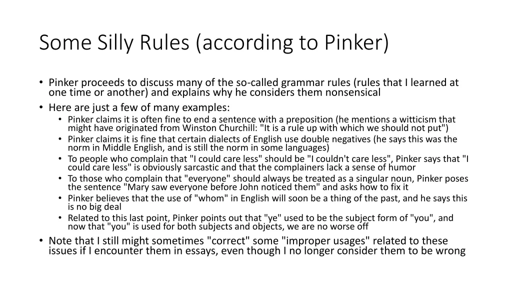 some silly rules according to pinker