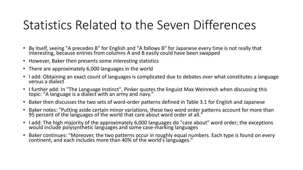 statistics related to the seven differences