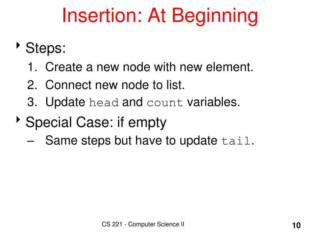 insertion at beginning