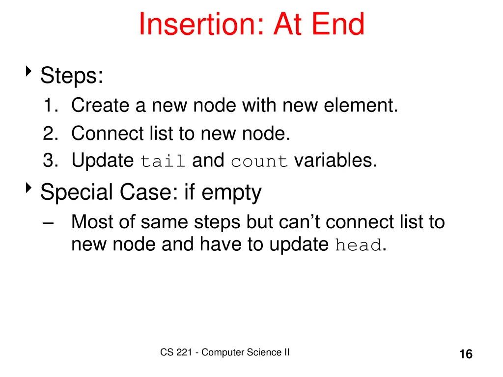 insertion at end