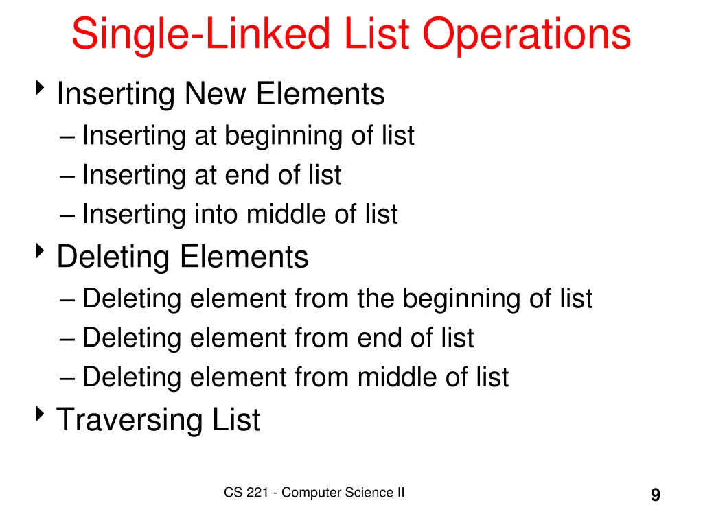 single linked list operations