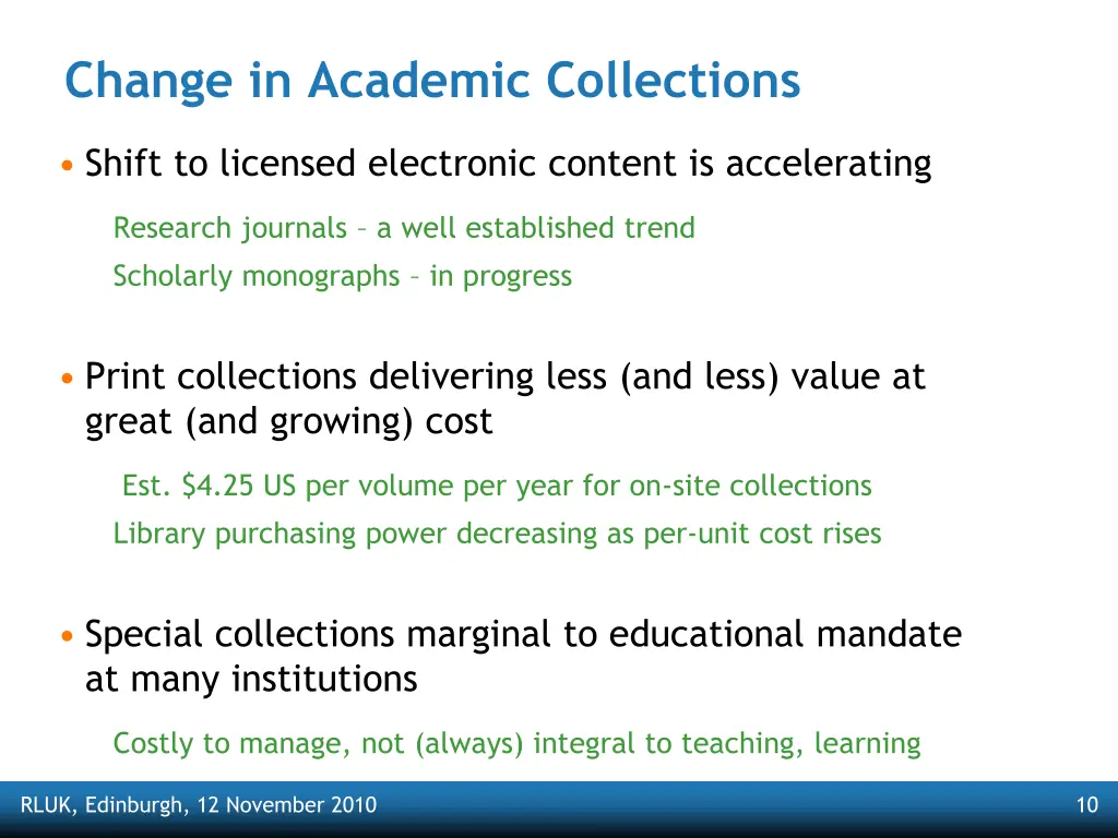 change in academic collections