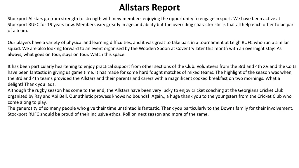 allstars report