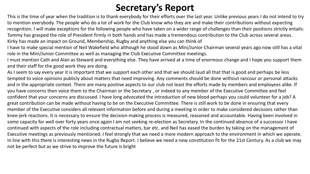 secretary s report