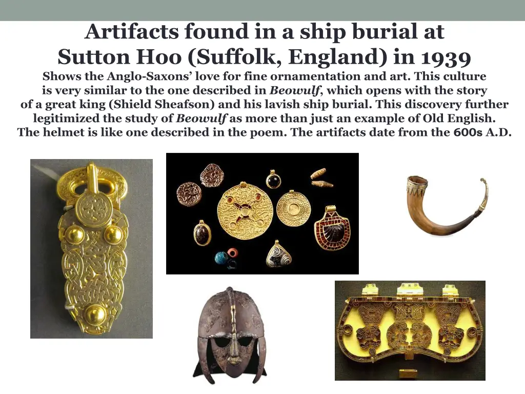 artifacts found in a ship burial at sutton