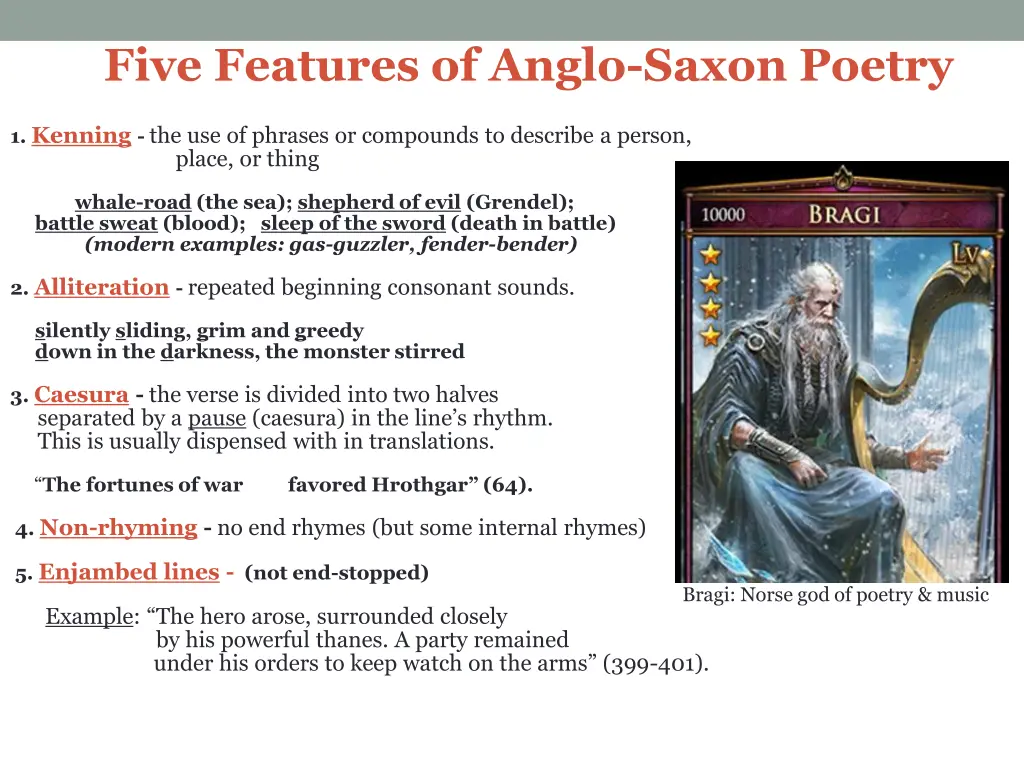 five features of anglo saxon poetry