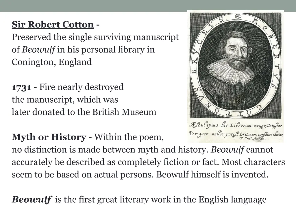 sir robert cotton preserved the single surviving