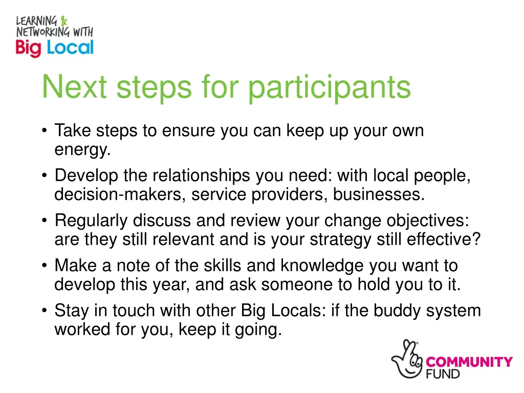 next steps for participants