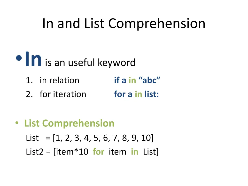 in and list comprehension