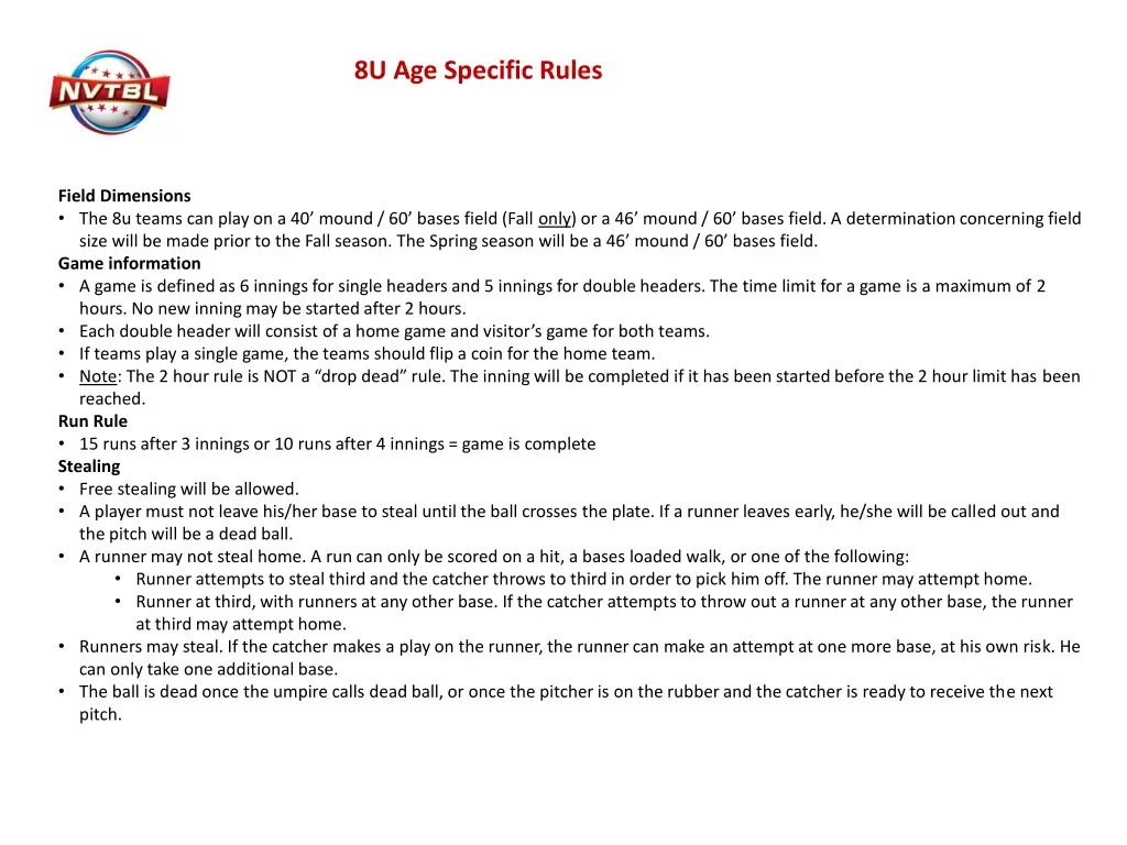 8u age specific rules