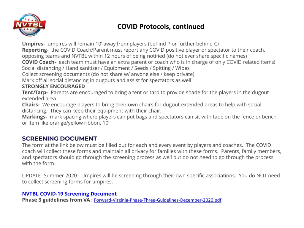 covid protocols continued