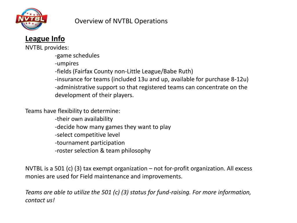 overview of nvtbl operations