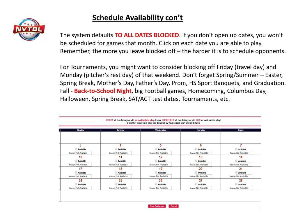 schedule availability con t