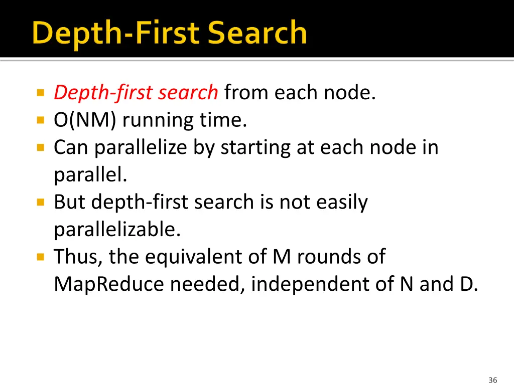 depth first search from each node o nm running