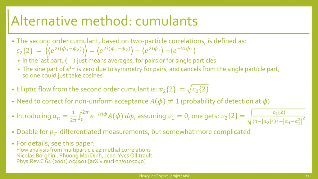 alternative method cumulants