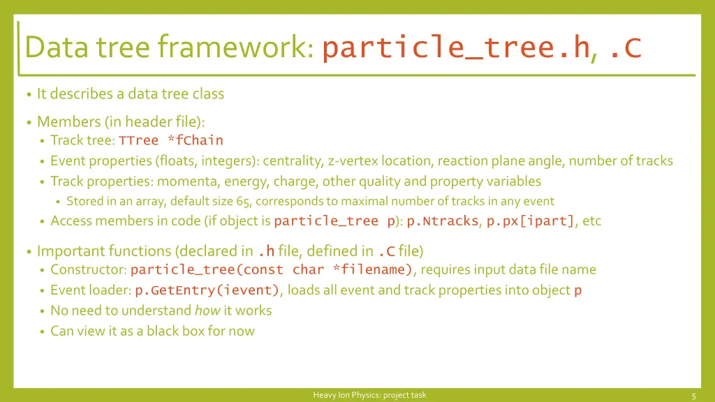 data tree framework particle tree h c